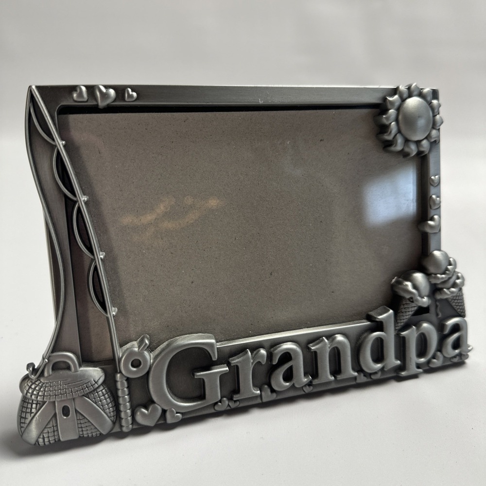 Grandpa Fishing Picture Frame Silver Tone Malden Outdoors Fisherman Gift 4X6